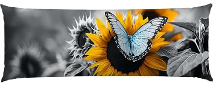 Cuscino Corpo Cuscino Gravidanza 120x50cm, Supporto Total Body Ergonomico, Copricuscini Allattamento e Maternità con Federa Velluto Lavabile, per Schiena, Pancia e Gamb (farfalla girasole) p-676