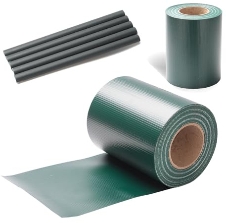 Fogmiea Strisce frangivista per stuoie a doppia asta, 35 m x 19 cm, con 30 clip, in PVC per recinzione, recinzione da giardino, recinzione a doppia asta, frangivista, verde, stampa su entrambi i lati