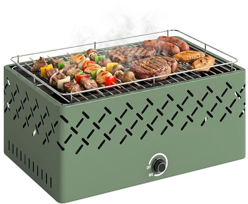 Outsunny Barbecue a Carbone Portatile, Griglia Portatile con Ventilatore Integrato e Manopola Regolabile per Campeggio, Picnic, Viaggi, Giardino, Cucina All'Aperto, Verde Chiaro