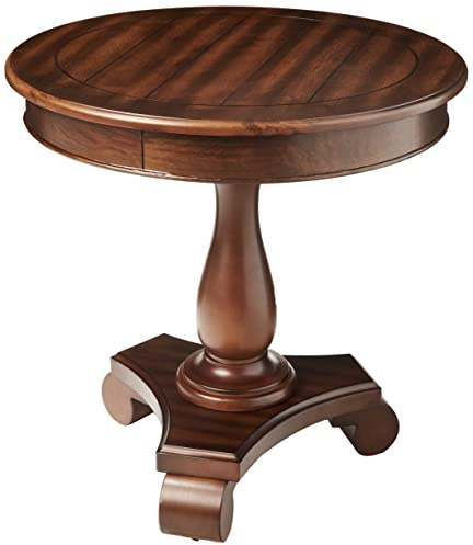 Roundhill Furniture Rene Round Wood Pedestal Side Table, 26D x 26W x 26.5H, Espresso