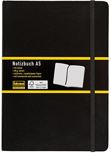 Idena 209284 - Notizbuch DIN A5, 192 Seiten, 80 g/m², kariert, schwarz (A5, kariert)