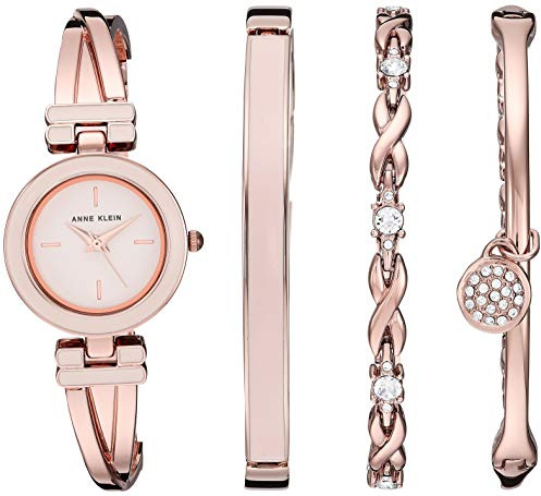 Anne Klein Montre-bracelet et ensemble de bracelets sertis de cristaux de haute qualité, AK/3284LPST