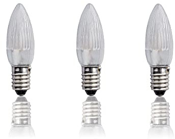 hellum Ersatzkerzen LED 3x, 8-55V 0,1-0,5W, 4-30 Brennstellen außen 920055 | E10 Ersatzkerzen für Lichterketten & Schwibbogen, 3 Stück Riffelkerzen E10 (ø10 mm), 14 Lumen Ersatzkerzen Lichterkette