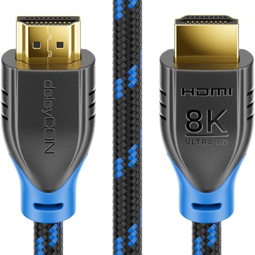 deleyCON 1,5m 8K HDMI 2.1 Câble (48G, ULTRA Haute Vitesse) 8K@60Hz 4K@120Hz 2K@144Hz/165Hz EARC HDCP 2.3/2.2 - Compatible avec DTS:X HDR Dynamique Dolby Atmos TV PS5 Xbox - Noir