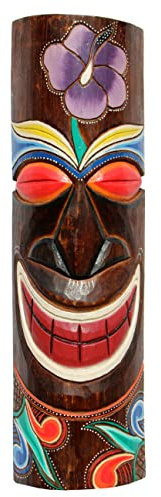 Wogeka - Máscara de pared multicolor de 50 cm TIKI Maorí, estilo de Nueva Zelanda, de madera, como idea de regalo para decoración de cumpleaños de Navidad - Talla artesanal de Bali (TIKIB05)