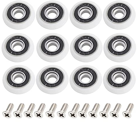 12 Pieces Shower Casters, DOYUKI Sliding Door Roller with Screws, Shower Door Casters, Wheels for Shower Enclosure Runners Wheel, for Sliding Shower Doors 23MM