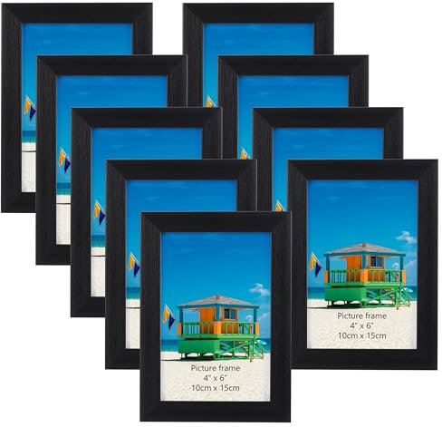 EYMPEU Bilderrahmen 10x15 CM 9er-Set, geeignet für 9x13 Bilder mit Passepartout oder 10x15 ohne Passepartout, für Wand und Tisch, Schwarz