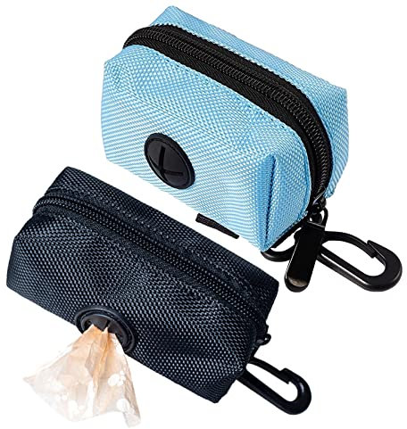 2 Stück Kotbeutelspender für Hunde,Spender für Hundekotbeutel Dispenser,Haustierhundekotbeutelspender mit Leinen-Befestigung & Karabiner,Geeignet für Alle Hundeleinen(Schwarz+Blau)
