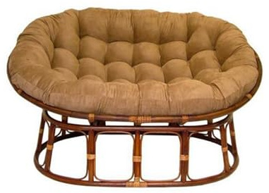 Maykoosh Double Papasan Chair - Rattan Frame & Suede Cushion - 61.5 Comfy Living Room Seat