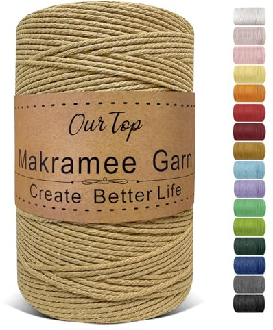 OurTop Premium makramégarn, salvia, 2 mm x 500 m, makramésnöre, garn för gör-det-själv hantverk, vävning, dekoration, hängande växt växt hängare