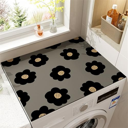 Highdi Housse de Protection pour Machine à Laver Top Fleurs, Coussin de Machine à Laver Antidérapant Housse de Machine à Laver pour Machine à Laver Sèche-Linge (Gris,65x90cm)