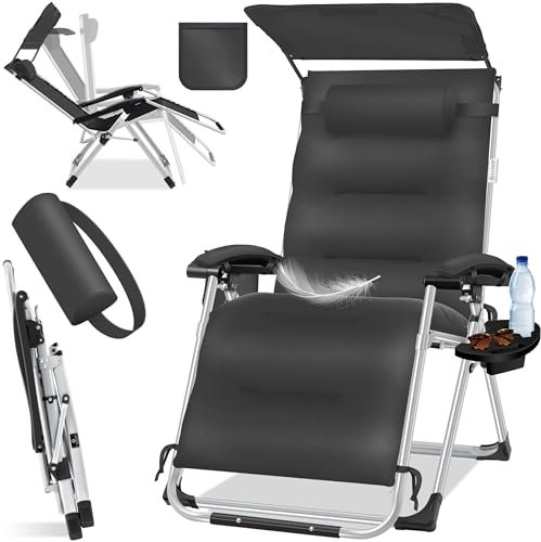 KESSER® Lettino XXL - pieghevole, Resistente alle Intemperie, Portata 200 kg, Rivestimento ergonomico, Schienale regolabile, Portabicchieri e Cuscino per le Braccia, Con Tenda - Antracite
