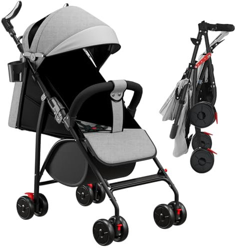 OHMG Passeggino Leggero e Compatto,Passeggini compatti Confortevole,Passeggino Sport Per Bambin,Pieghevole,25kg,Chiusura una Mano,UPF 50+,Zanzariere,Cinture di sicurezza a 5 punti