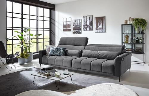 Big-Sofa >Wolve< in grau, 2 elektrische XXL-Sitztiefenverstellungen, Nosagunterfederung, Polyätherschaum, 2 manuell verstellbare Kopfteile, inkl. 2 Zierkissen (Nierenkissen), 280x108x118 cm (BxHxT)