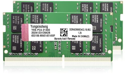 Yongxinsheng DDR4 2666 MHz 16GB Kit (8GBx2) Laptop RAM PC4-21300 SODIMM Non-ECC Unbuffered 1.2V 2Rx8 Dual Rank 260-Pin CL19 PC Computer Memory Upgrade Module