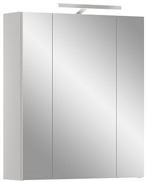 xonox.home – Spiegelschrank Ice 60x70x18 cm inkl. Beleuchtung in Korpus weiß Nachbildung und Front weiß Hochglanz – Spiegelschrank mit Licht in Weiß – markant & edel
