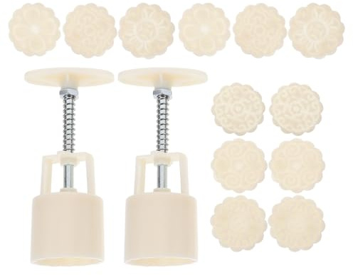 ABOOFAN Mooncake Mold Set with 12 Floral Stamps & 2 Molds – 3D Hand-Press for Artistic Mooncakes, Cookies, Fondant – 5.66x2.63x2.00 Inches, ABS Plastic – for Mid-Autumn Festival, DIY Baking, Home Chef