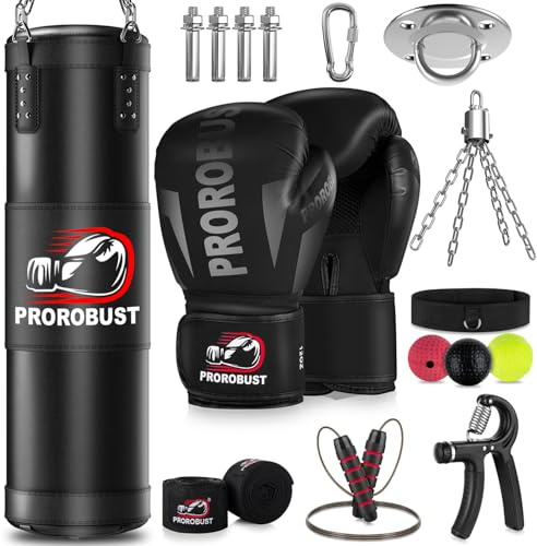 Prorobust Boxsack Set für Erwachsene, 120cm Schwere Boxsack mit 12oz Handschuhen, 5m Handverpackungen für MMA Karate Kickboxing Boxen Home Gym Training - Ungefüllt