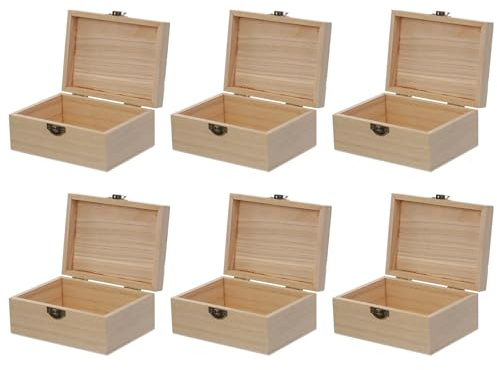 CALLARON 6Pcs Unfinished Wood Boxes with Locking Clasp Wooden Storage Box Set for Jewellery Watches and Desktop Organising 5.91 X 3.94 X 2.36 in for Crafting and Gift Packaging