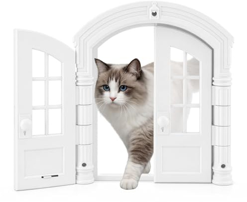 SUNNYNEST Interior Cat Door for Door, French Style Pet Door for Cats & Small Dogs, Double Swing No-Flap Cat Door, Easy Install Pet Door for Bedroom, Laundry & Interior Doors, White