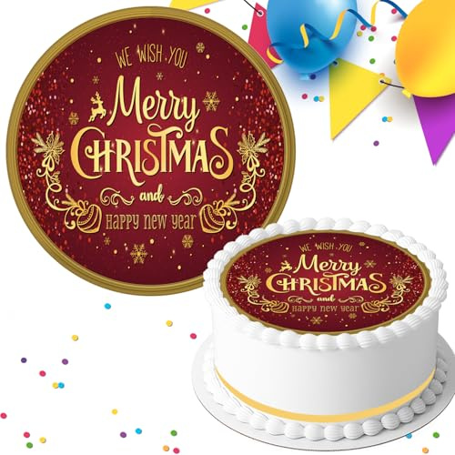 MERRY CHRISTMAS PRE-CUT 7.5 INCH EDIBLE ICING CAKE TOPPER DECORATION mb1927