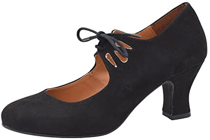 PASARELA - Zapatos de Baile Flamenco Antelina Cordones para Mujer Antelina Mujer Color: Negro Talla: 40