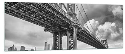 Panorama Bilder auf Glas Manhattan Brücke Schwarzweiß Glasbild 140x50cm Wandbilder Dekoration Wohnzimmer Schlafzimmer Küche Groß XXL Wanddeko Bild im Glas Wand Kunstdruck Art Modern GAB140x50-4156