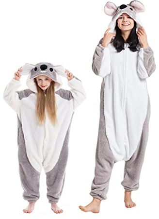 DarkCom Animal Onesie for Kids,Flannel Gray KoalaCosplay Halloween Costume Parent-Child Sleepwear for Girls Boys 4-5 T