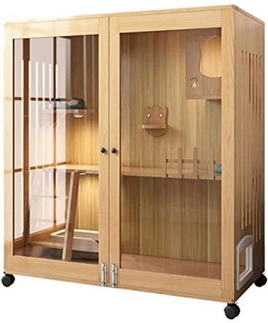 LOWLIU Casa del Gatto Gabbia for Gatti Home Lettiera for Gatti Villa for Gatti a Due Piani Casetta for Gatti da Interni Casetta for Gatti Chiusa Armadio for Gatti in Legno Gabbia per Gatti