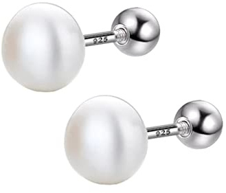BEDT Plata De Ley 925 Auténtica, Pendiente De Tuerca con Tornillo De Perla De Agua Dulce A La Moda para Mujer, Mini Joyería Minimalista para Fiesta