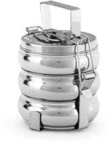 ROYAL SAPPHIRE Stainless Steel Bento Box Belly Lunch Box, Tiffin Box, Food Container, Indian Tiffin, Food storage container 13 Cm (3 Tier)