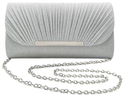 KVBUCC 1 silver clutch bag, portable storage tool, fashionable evening accessories, Ladies small square bag, detachable chain shoulder bag, for weddings and dances (23 * 5 * 12.5cm)