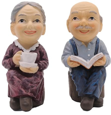 Birtern Ältere Paar Figuren Liebespaar Skulptur, Oma und Opa Figuren Harz Tortenfiguren, Großeltern Eltern Figur Statue Skulptur Desktop Ornament für Valentinstag Jubiläum Dekoration