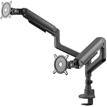 One For All Universal Heavy Duty Doppelmonitorarm für 17-50 Zoll–VESA 75/300 mm – Höhenverstellung– Neigen(70°), Schwenken(180°) und Drehen(360°)–Max. Gewicht–20 kg pro Bildschirm–Schwarz (DM5210)