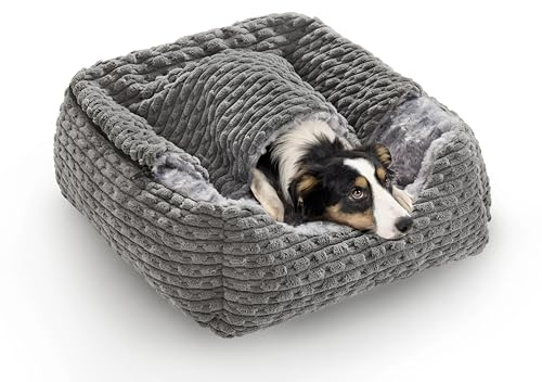 Heymamba Dog Cave Bed Machine Washable, Medium Hooded Dog Bed, 66x55x21cm | Fill with Fiber Cotton to Support Neck&Head, Zipper Disassembly Hooded Bed fit 14-18kg Medium French Bulldog