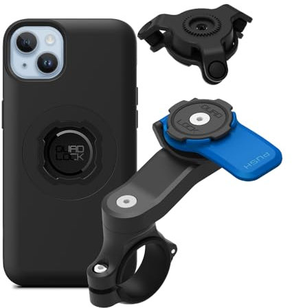 Quad Lock Motorcycle Handlebar Phone Mount Kit with Vibration Dampener and iPhone 14 Plus MAG Case
