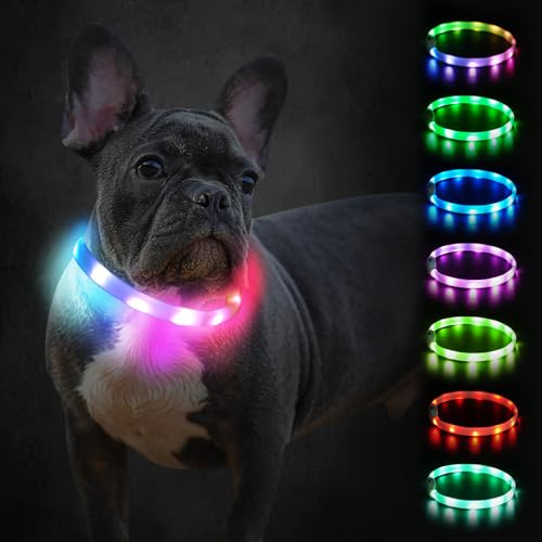 Joytale Leuchthalsband Hund Aufladbar, 9 LED-Leuchtmodi, 45cm | Sichtbar bei Nacht, Kürzbar auf passende Länge, Weiches Silikon für Komfort, Wasserabweisend, Schmale Ausführung