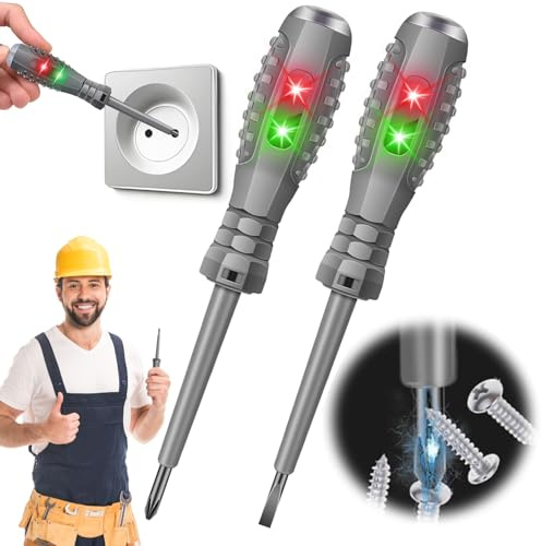2Pcs Spannungsprüfer mit Schraubendreher Elektrisches Testwerkzeug, Phasenprüfer Schraubendreher, Berührungsloser Spannungsprüfer mit AC-Reichweite 70 V-250 V, Null (A)