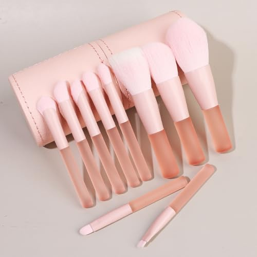 Nvzi Makeupborstset 10 st premium syntetiska foundation pulver concealers ögonskuggor rodna sminkborstar med rosa förvaringshink