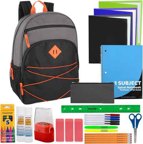 Trail maker Kids Backpacks with School Supplies for Boys, Girls, 30 Piece Back to School Supplies Set with 17 Bungee Backpack