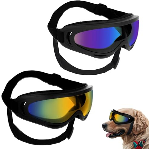 Lot de 2 Lunettes de Protection Anti-UV pour Chien, Coupe-Vent avec Sangle réglable pour Chiens de Taille Moyenne à Grande, Protection des Yeux, Surf, randonnée, Natation, Ski, Conduite, Moto