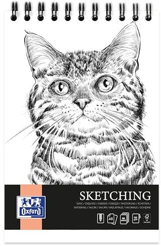 Oxford Artistic Skizzenblock A5 Katze, 80 Blatt, Zeichenblock mit Spirale, Sketchbook, Kunstblock 90g/m² säurefreies Papier, Zeichenheft mit stabiler Rückpappe, Skizzenheft für Zeichnen & Skizzen