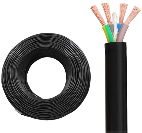 Câble D'alimentation Flexible Standard RVV 4 Conducteurs 6 Mm², Gaine Extérieure Étanche, Fil De Cuivre Multibrins For Applications Industrielles Et D'ingénierie(65ft,6mm2-4c)