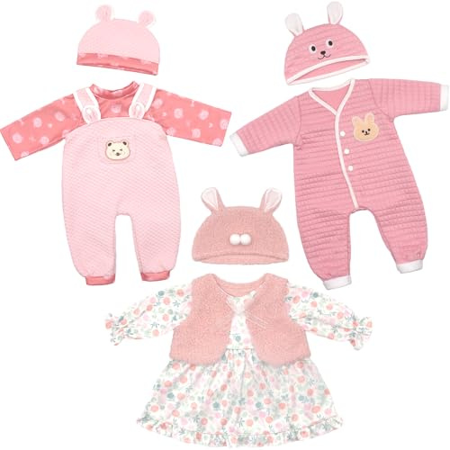 Doll Clothes for 18-20 Inches 43-50cm Baby Dolls, 3 packs Dress Outfits with Hats (Not Include Doll)