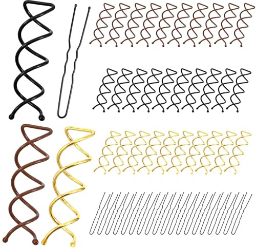 YBEATY 50 st spiralhårnålar set snurrstift spiral U Bobby pins runda spetsar bulle hårstil gör-det-själv tvinnad hårspänne hållbar icke-repande korkskruv design för flickor kvinnor enkel hårknut