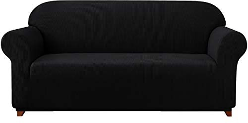 subrtex kariert Sofabezug Sofahusse Sesselbezug Stretchhusse Sofaüberwurf Couchhusse Spannbezug(2 Sitzer,Schwarz)