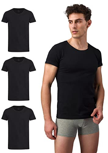 Burnell & Son herr-t-shirt, 3-pack, rund hals, undertröja för män – stretch – kortärmad skjorta för män av bomull, basic slim fit, 3x svart, S