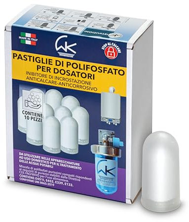 WK - Polifosfati per Caldaia, Ricarica Universale da 10 Pastiglie di Polvere Concentrata per Filtrazione Acqua, Funge da Anticalcare e Anticorrosivo