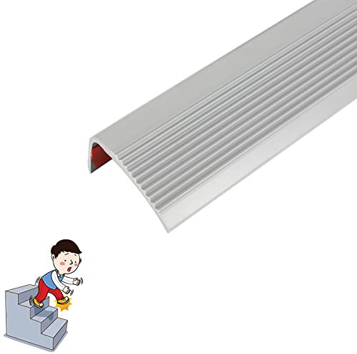 Treppenkantenprofil Selbstklebend 50x25mm, 100cm PVC Treppenkantenprofil, Selbstklebend Winkelprofil Anti-Rutsch Treppenkante (Gray)