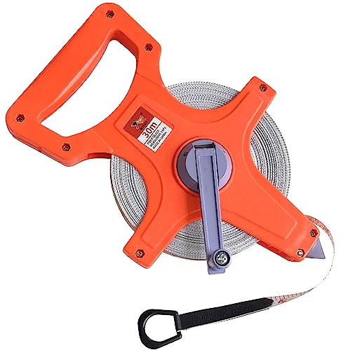 Sutekus Tape Measure 1/2 Open Reel Measure Tape Dual Sided Fiberglass Measuring Reel with Feet and Meters for Yard Field Engineer (100FT)